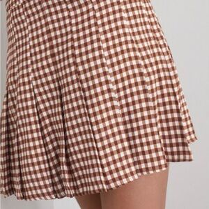 Reformation Checkered Skater Skirt in Brown and White